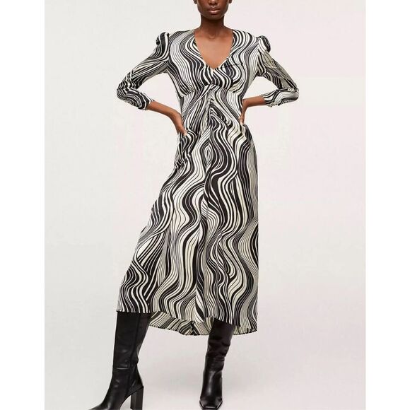 Mango retro swirl maxi dress in‎ mono-Black - Picture 1 of 4